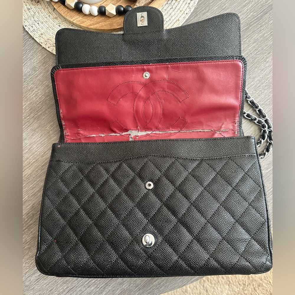 CHANEL Caviar Black Maxi Double Flap Classic Bag ( interior damage) - Picture 8 of 17